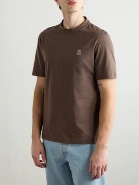 Brunello Cucinelli Made in Italy Crewneck T-Shirt in Warm Brown